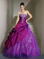 Ball-Gown Strapless Sleeveless Floor-Length Regal Taffeta Prom Dress With Applique