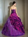 Ball-Gown Strapless Sleeveless Floor-Length Regal Taffeta Prom Dress With Applique