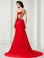 Trumpet/Mermaid Sensual One-Shoulder Sleeveless Sweep Train Chiffon Prom Dress With Beading Pleats