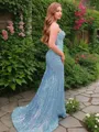 Sheath/Column Spaghetti Straps Sleeveless Sweep Train Gleaming Sequins Corset Prom Dress