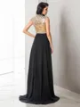 A-line V-Neck Sleeveless Sweep Train Classic Chiffon Prom Dress With Slit