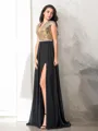A-line V-Neck Sleeveless Sweep Train Classic Chiffon Prom Dress With Slit