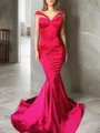 Trumpet/Mermaid Sweetheart Sleeveless Sweep Train Silk like Satin Figure-hugging Prom Dress With Ruffles