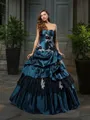 Ball-Gown Sweetheart Sleeveless Floor-Length Grand Taffeta Prom Dress With Beading Applique
