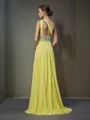 A-line One-Shoulder Sleeveless Simple Floor-Length Chiffon Prom Dress With Beading