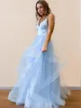 A-line Princess V-Neck Sleeveless Beautiful Floor-Length Tulle Prom Dress