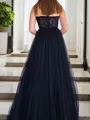 Delicate A-line Princess Strapless Sleeveless Sweep Train Tulle Corset Prom Dress
