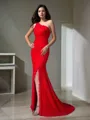 Trumpet/Mermaid One-Shoulder Sleeveless Sweep Train Exquisite Lace Prom Dress