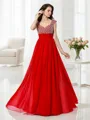 A-line Straps Sleeveless Floor-Length Charming Chiffon Prom Dress With Beading Paillette