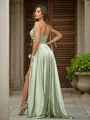 A-line Spaghetti Straps Sleeveless Sweep Train Balanced Silk like Satin Prom Dresses