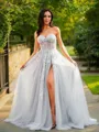 A-line Sweetheart Graceful Sleeveless Court Train Tulle Prom Dresses
