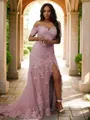Sheath/Column Off-the-Shoulder Sleeveless Sweep Train Perfect Tulle Prom Dresses