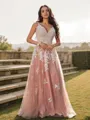 A-line V-Neck Sleeveless Floor-Length Tulle Feminine Prom Dresses