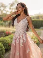 A-line V-Neck Sleeveless Floor-Length Tulle Feminine Prom Dresses