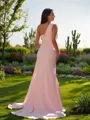 Sheath/Column Slinky One-Shoulder Sleeveless Sweep Train Silk like Satin Prom Dresses