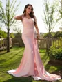 Sheath/Column Slinky One-Shoulder Sleeveless Sweep Train Silk like Satin Prom Dresses