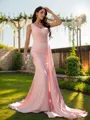 Sheath/Column Slinky One-Shoulder Sleeveless Sweep Train Silk like Satin Prom Dresses