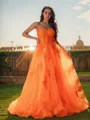 A-line Sweetheart Sleeveless Floor-Length Stunning Tulle Prom Dresses