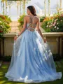 A-line Halter Sleeveless Sweep Train Tulle Timeless Prom Dresses