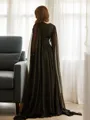 A-line V-Neck Refined Long Sleeves Floor-Length 30D Chiffon Prom Dresses
