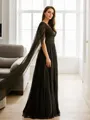 A-line V-Neck Refined Long Sleeves Floor-Length 30D Chiffon Prom Dresses