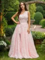 A-line One-Shoulder Charming Sleeveless Floor-Length Lace Prom Dresses