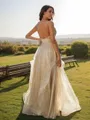 A-line V-Neck Subtle Sleeveless Floor-Length Open Back Prom Dresses