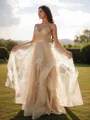 A-line V-Neck Subtle Sleeveless Floor-Length Open Back Prom Dresses