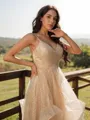 A-line V-Neck Subtle Sleeveless Floor-Length Open Back Prom Dresses