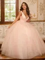 Ball Gown V-Neck Sleeveless Pretty Floor-Length Tulle Prom Dresses