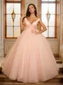 Ball Gown V-Neck Sleeveless Pretty Floor-Length Tulle Prom Dresses