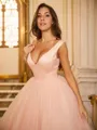 Ball Gown V-Neck Sleeveless Pretty Floor-Length Tulle Prom Dresses