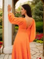 A-line V-Neck Beautiful Long Sleeves Sweep Train 30D Chiffon Prom Dresses