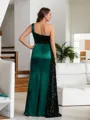Sheath/Column One-Shoulder Shining Sleeveless Floor-Length Velvet Sequins Prom Dresses