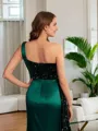 Sheath/Column One-Shoulder Shining Sleeveless Floor-Length Velvet Sequins Prom Dresses