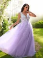 Timeless A-line V-Neck Sleeveless Floor-Length Tulle Prom Dresses