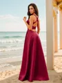 A-line V-Neck Refined Sleeveless Floor-Length Satin Prom Dresses