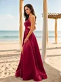 A-line V-Neck Refined Sleeveless Floor-Length Satin Prom Dresses