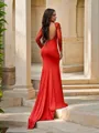 Trumpet/Mermaid Scoop Fitted Long Sleeves Sweep Train Open Back Jersey Prom Dresses