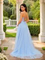 A-line Spaghetti Straps Timeless Sleeveless Sweep Train Tulle Prom Dresses