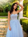 A-line Spaghetti Straps Timeless Sleeveless Sweep Train Tulle Prom Dresses