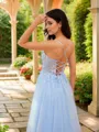 A-line Spaghetti Straps Timeless Sleeveless Sweep Train Tulle Prom Dresses