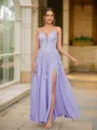 A-line V-Neck Refined Sleeveless Floor-Length Tulle Prom Dresses