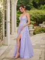 A-line V-Neck Refined Sleeveless Floor-Length Tulle Prom Dresses