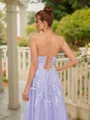 A-line V-Neck Refined Sleeveless Floor-Length Tulle Prom Dresses