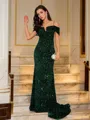 Sheath/Column Straps Twinkling Sleeveless Court Train Velvet Sequins Prom Dresses