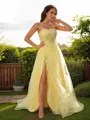 A-line Halter Sleeveless Sweep Train Classic Tulle Prom Dresses
