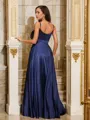 A-line V-Neck Sleeveless Floor-Length Silk like Satin Unique Prom Dresses