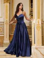 A-line V-Neck Sleeveless Floor-Length Silk like Satin Unique Prom Dresses