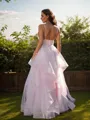 A-line V-Neck Sleeveless Simple Floor-Length Tulle Prom Dresses